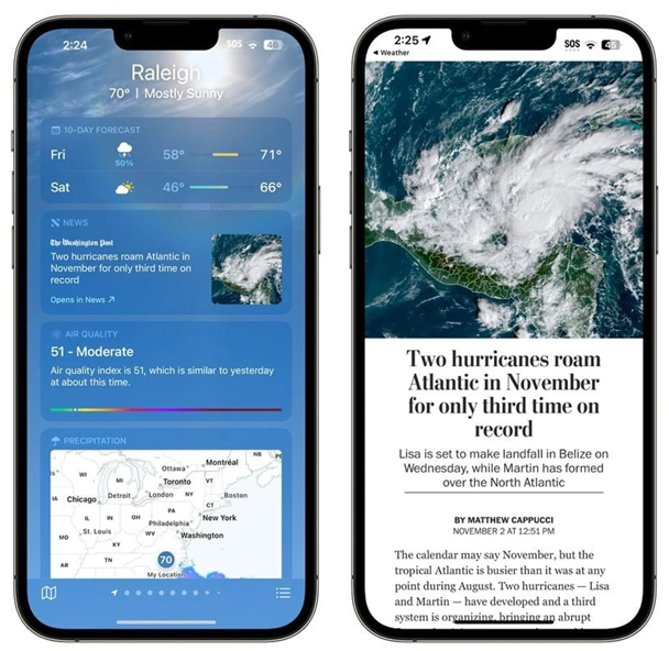 类乌齐苹果14维修分享iPhone 14手机如何看天气时顺带看新闻 